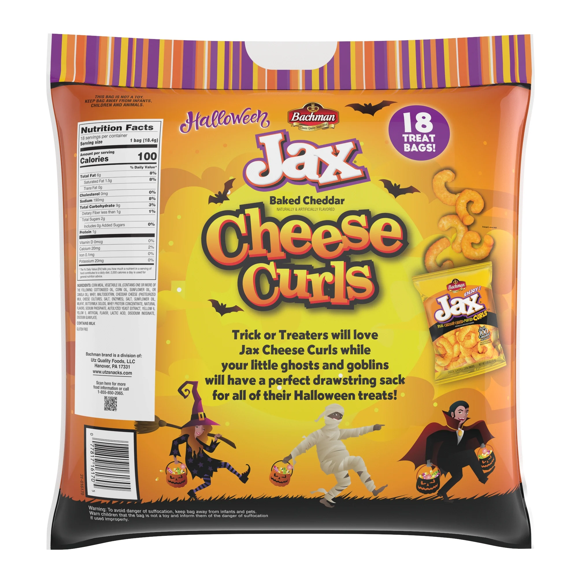 Bachman® Jax Halloween Cheese Curls – 18 Treat Bags (0.65 oz Bags), 2pk - Image 7