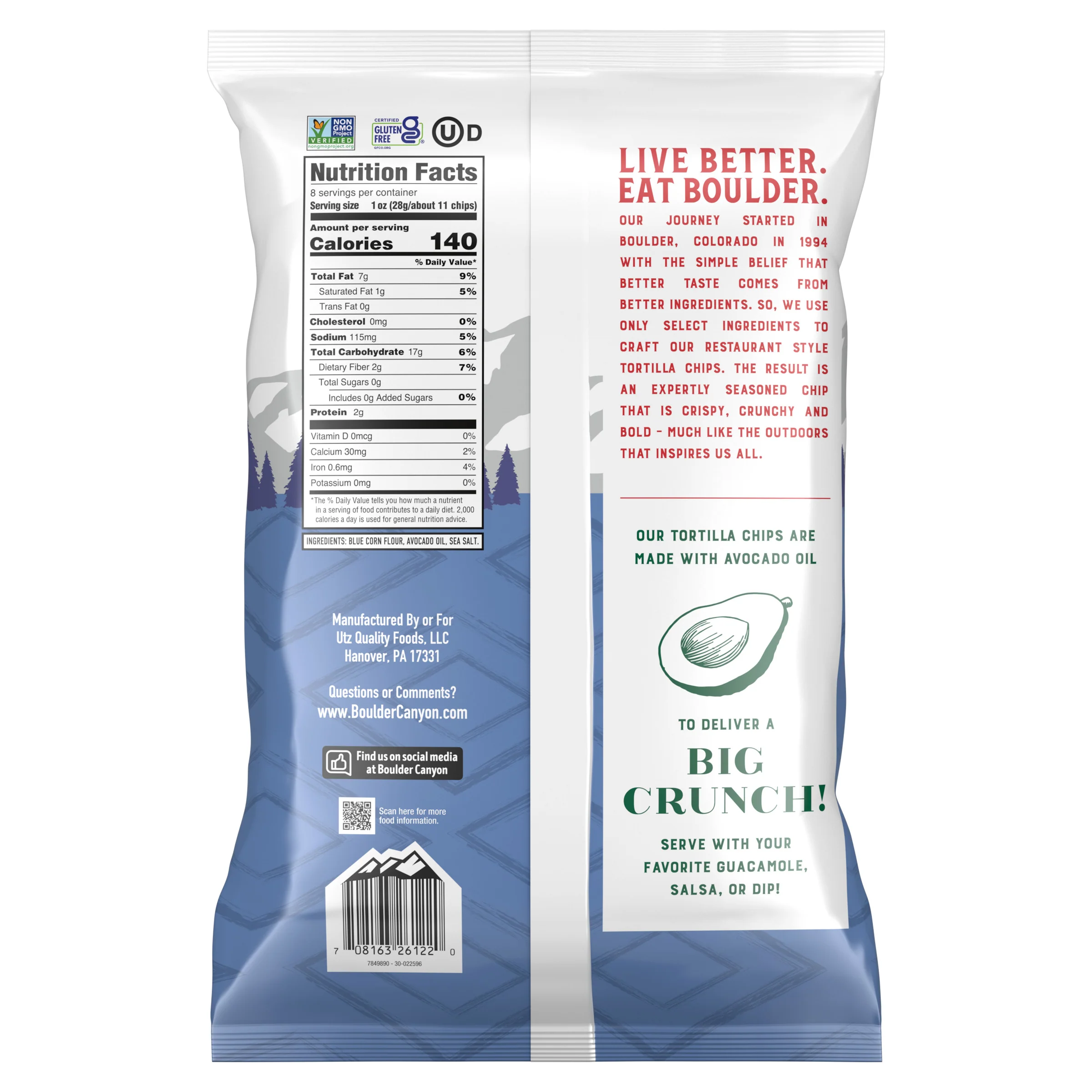 Boulder Canyon Avocado Oil Blue Corn Tortilla Chips 8 oz. - Image 4