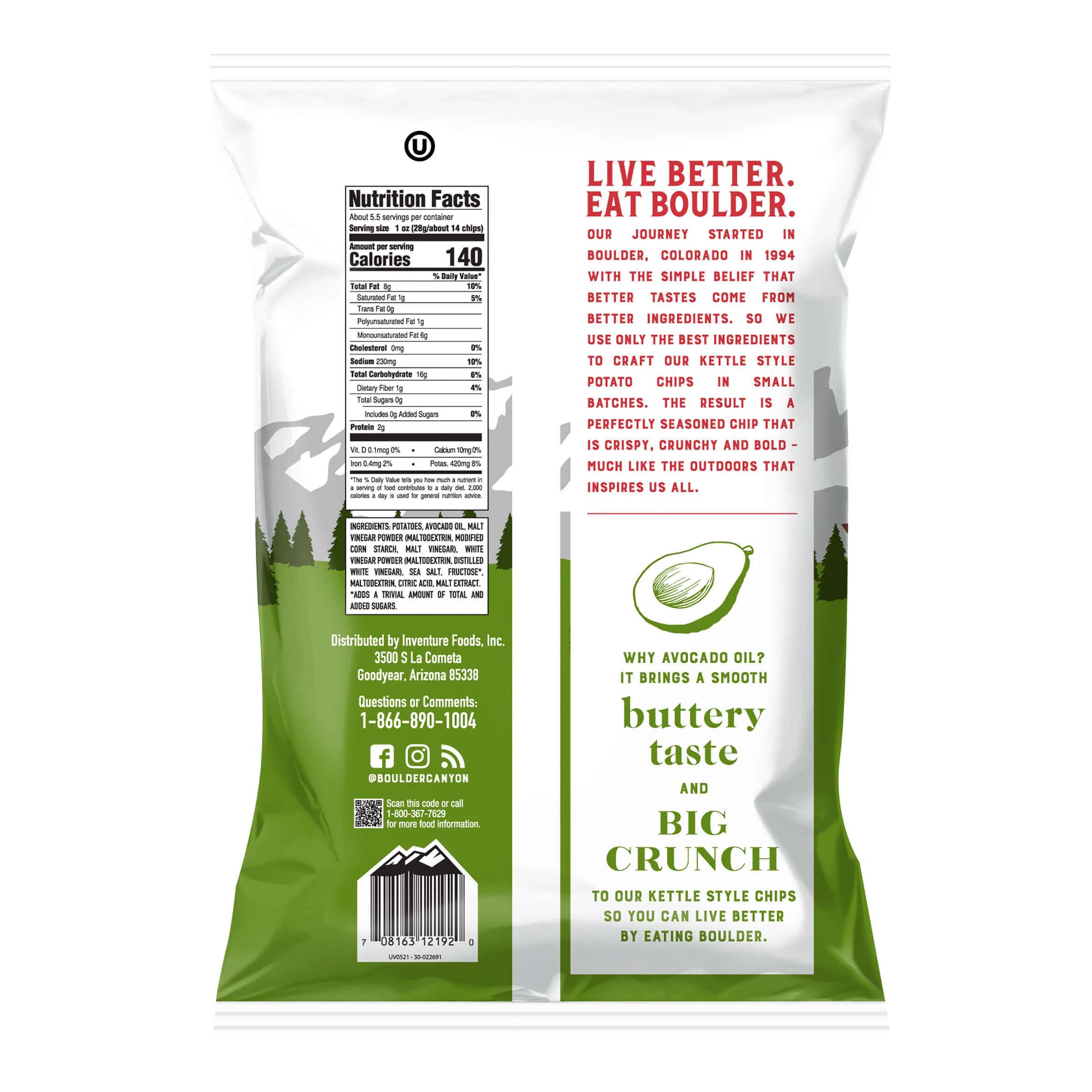 Boulder Canyon Kettle Potato Chips Canyon Cut Avocado Oil Malt Vinegar & Sea Salt 5.25 oz - Image 6