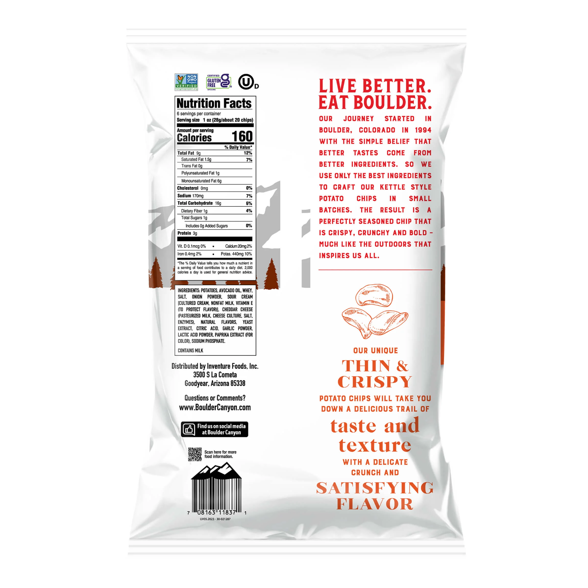 Boulder Canyon Potato Chips Thin & Crispy Avocado Oil Cheddar Sour Cream 6 oz - Image 5