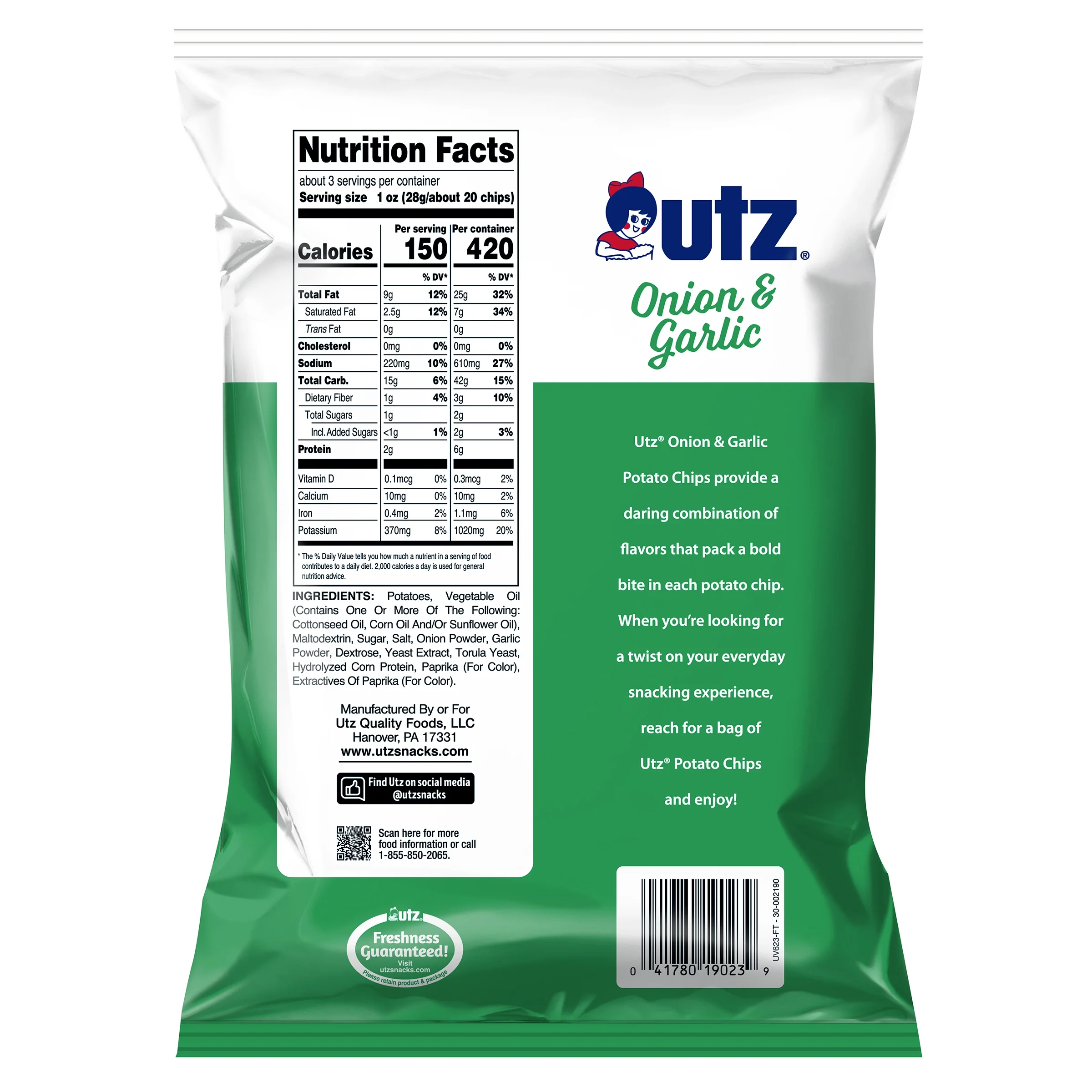 Utz Potato Chips Onion & Garlic 2.75 oz. - Image 2