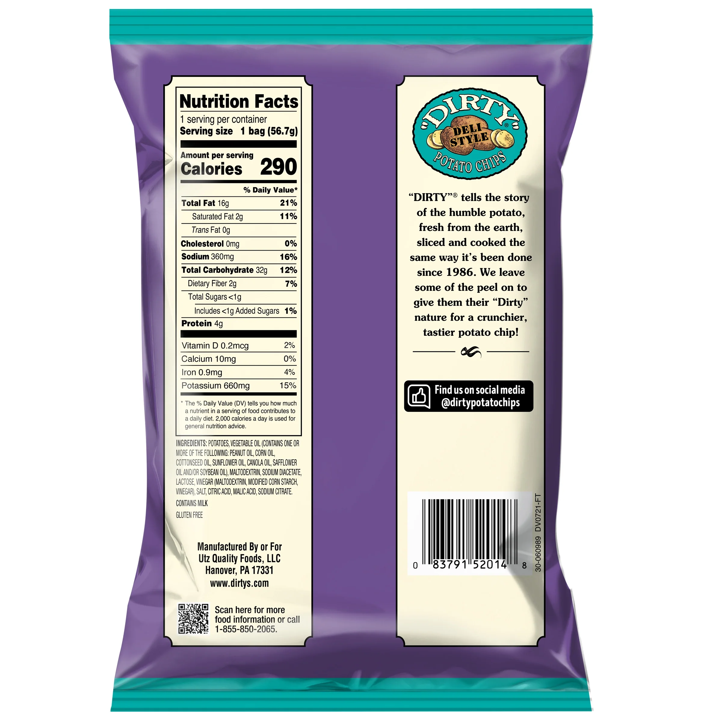 Dirty Kettle Style Potato Chips Salt & Vinegar 2 oz - Image 6