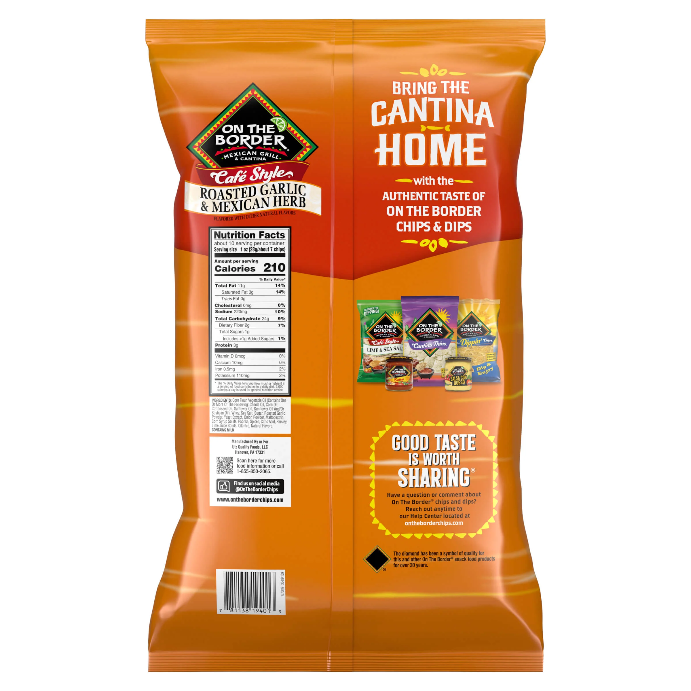 On The Border Tortilla Chips Cafe Style Roasted & Garlic Mexican Herb 9.5 oz - Image 4