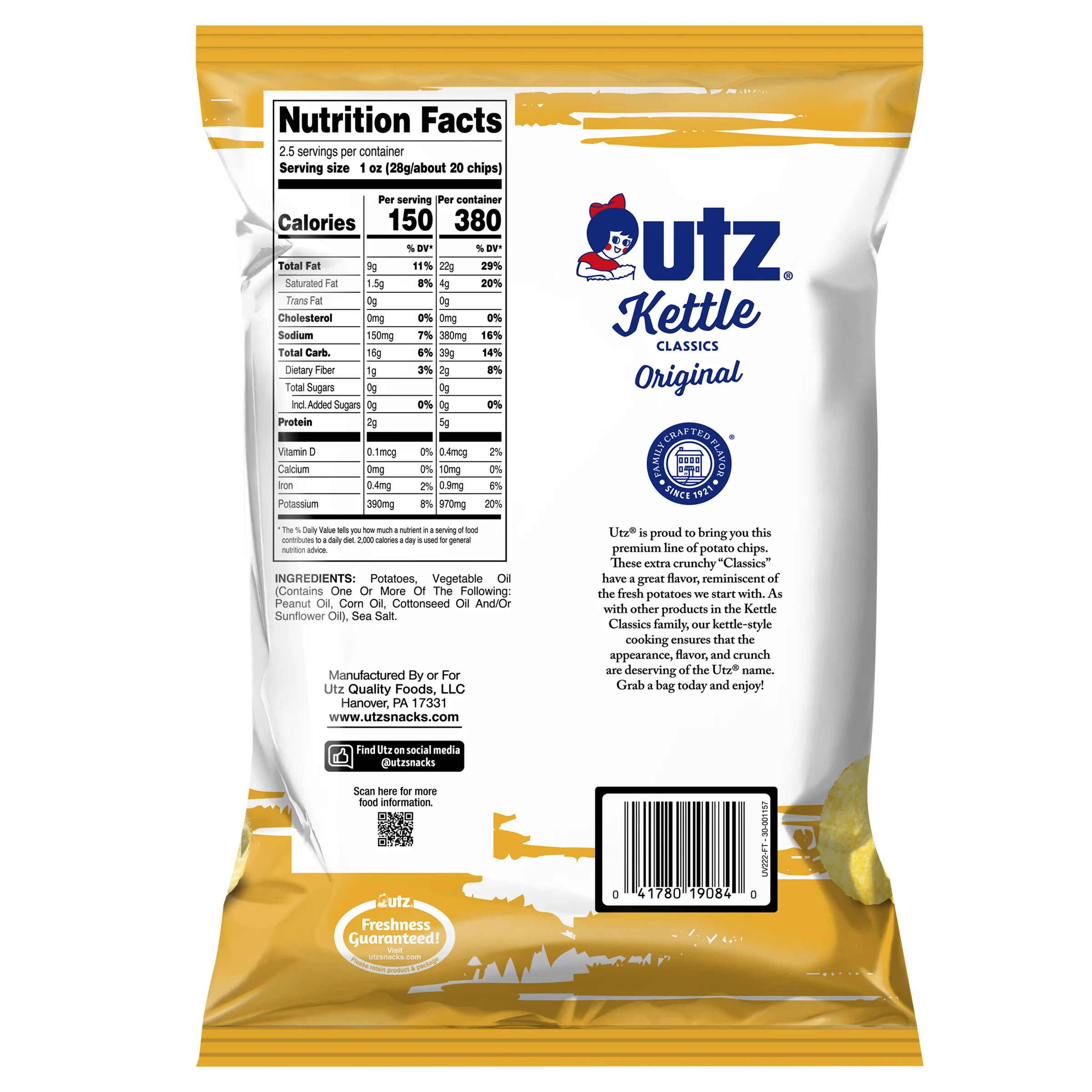 Utz Kettle Classics Potato Chips Original 2.5 oz. - Image 4