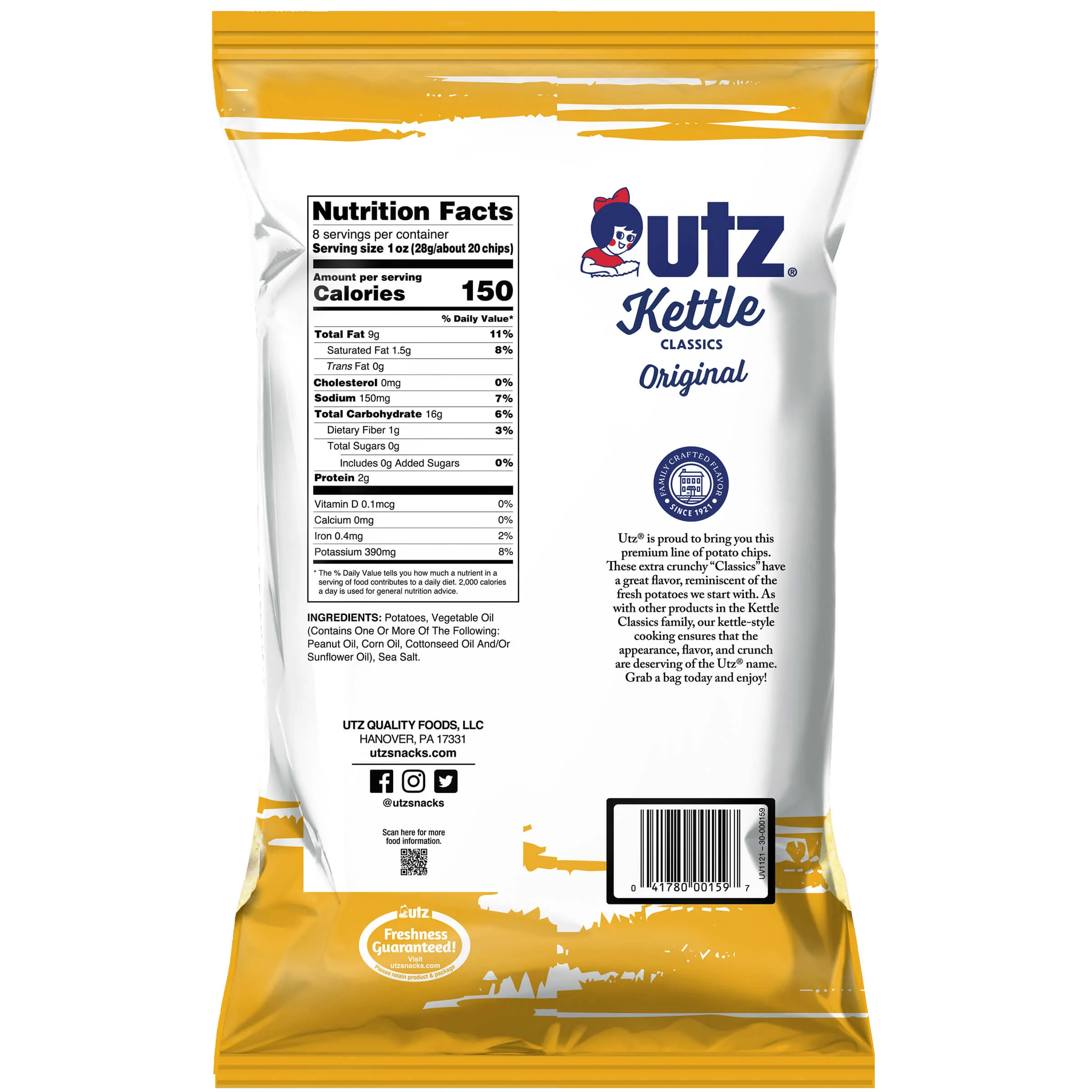 Utz Kettle Classics Potato Chips Original 8 oz - Image 4