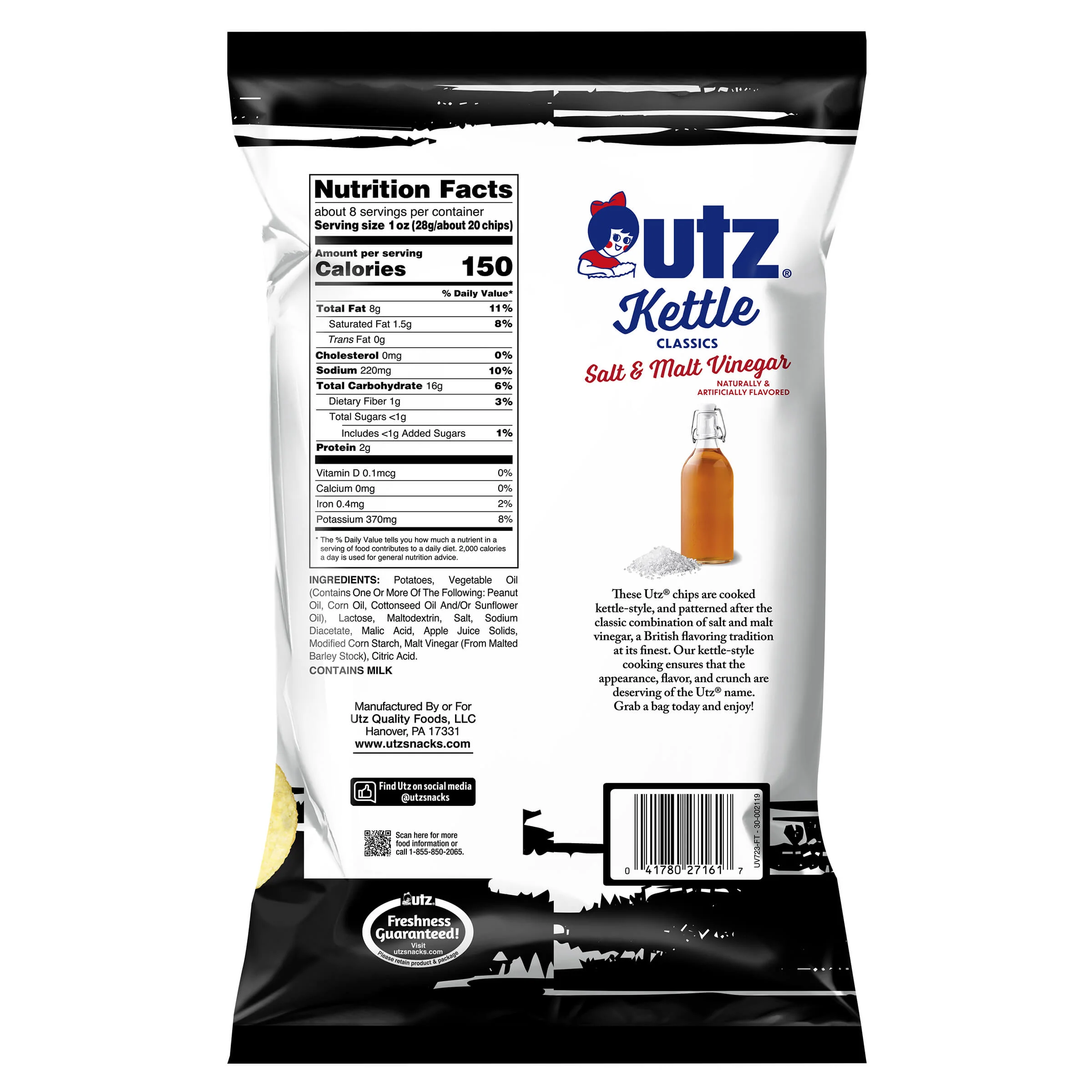 Utz Kettle Classics Potato Chips Salt & Malt Vinegar 7.5 oz - Image 4
