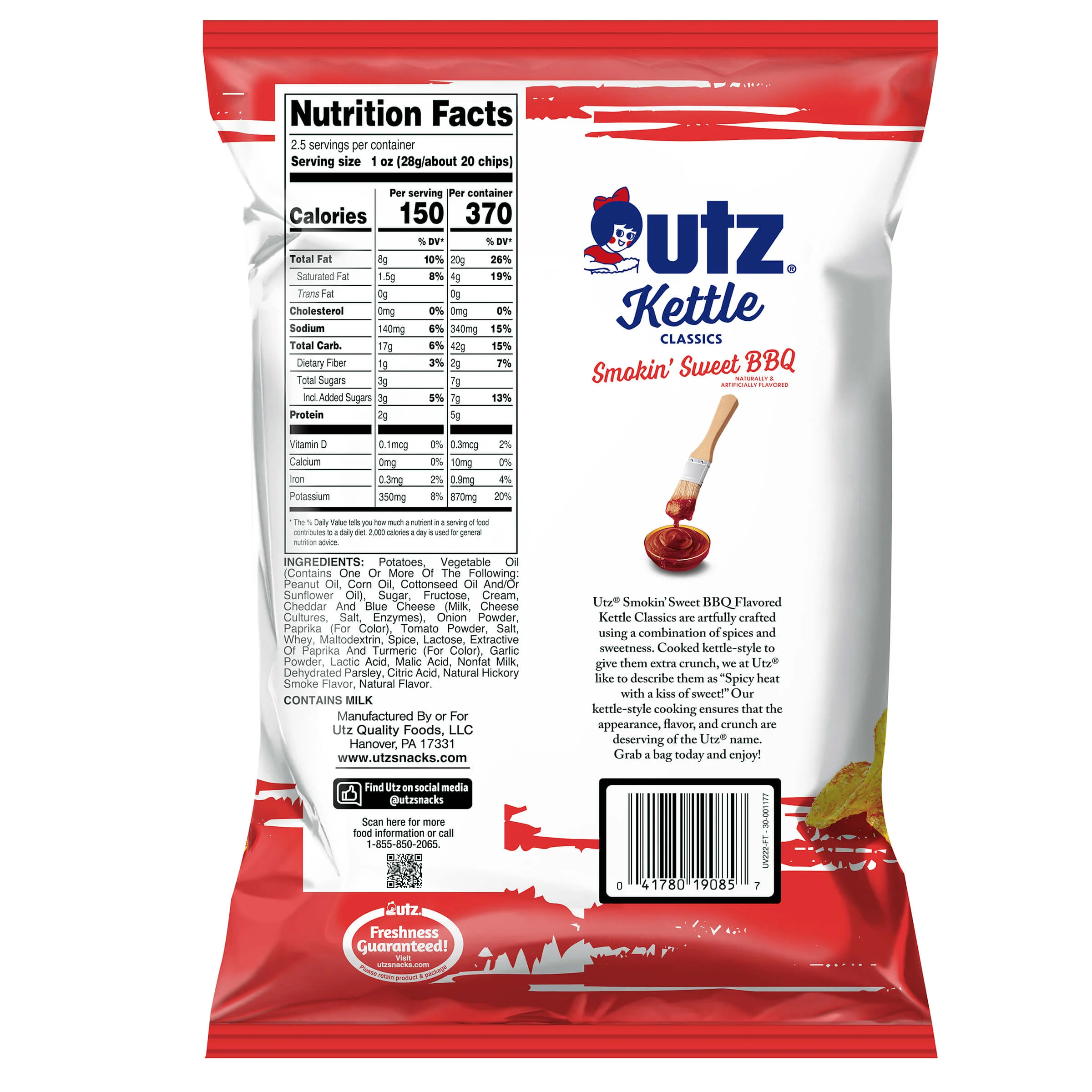 Utz Kettle Classics Potato Chips Smokin Sweet BBQ 2.5 oz. - Image 5