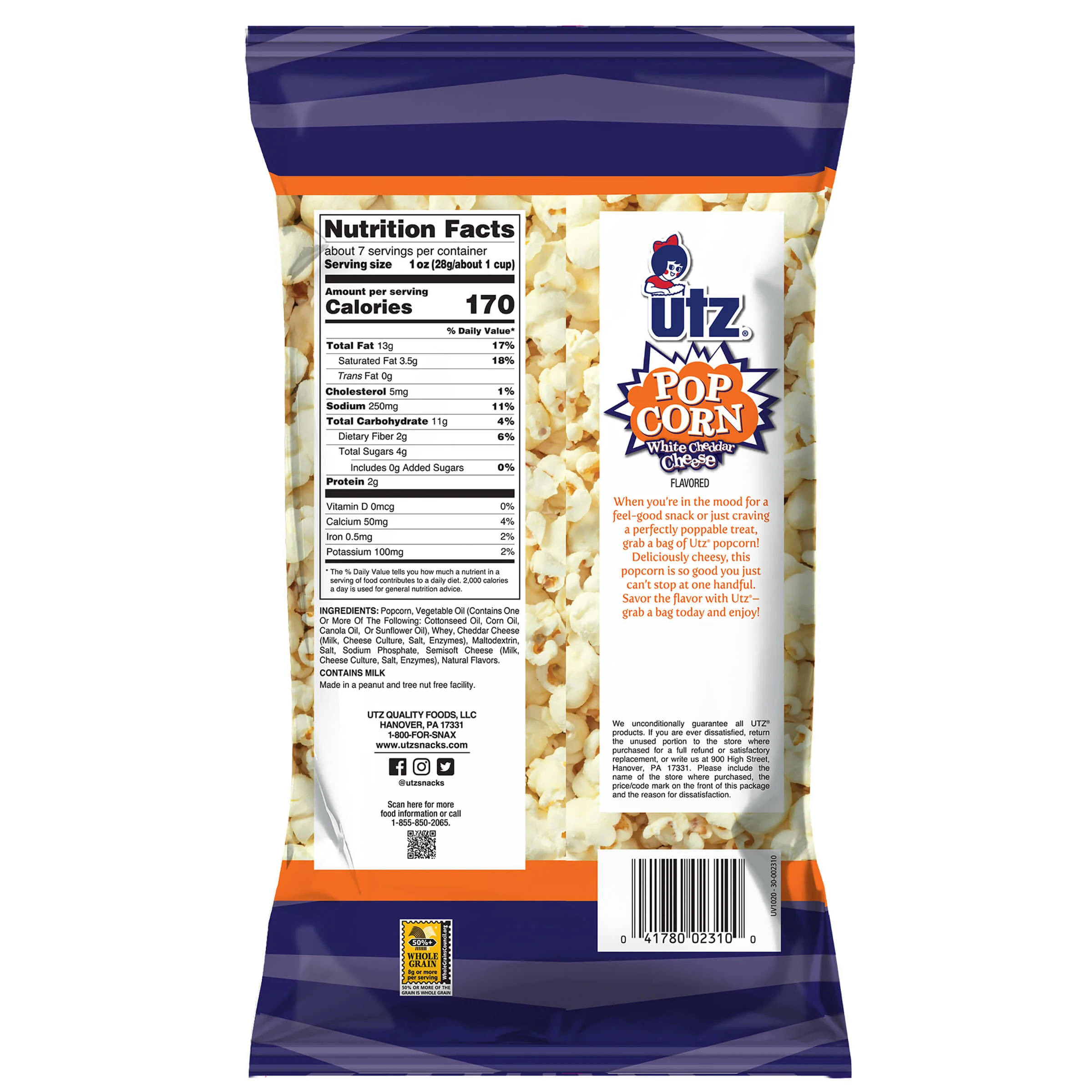 Utz Popcorn White Cheddar Cheese 6.5 oz - Image 3