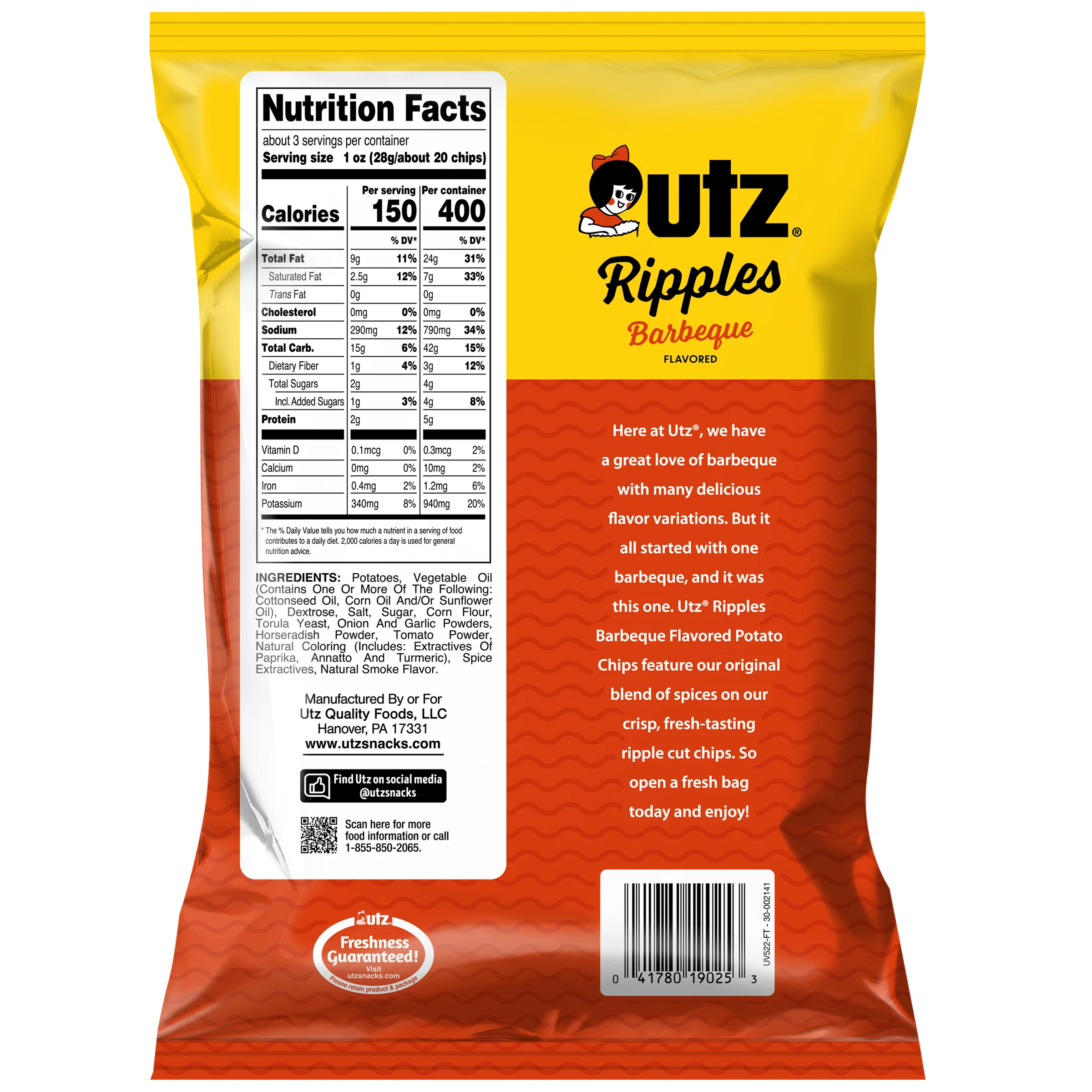 Utz Potato Chips Ripples Barbeque 2.75 oz. - Image 3