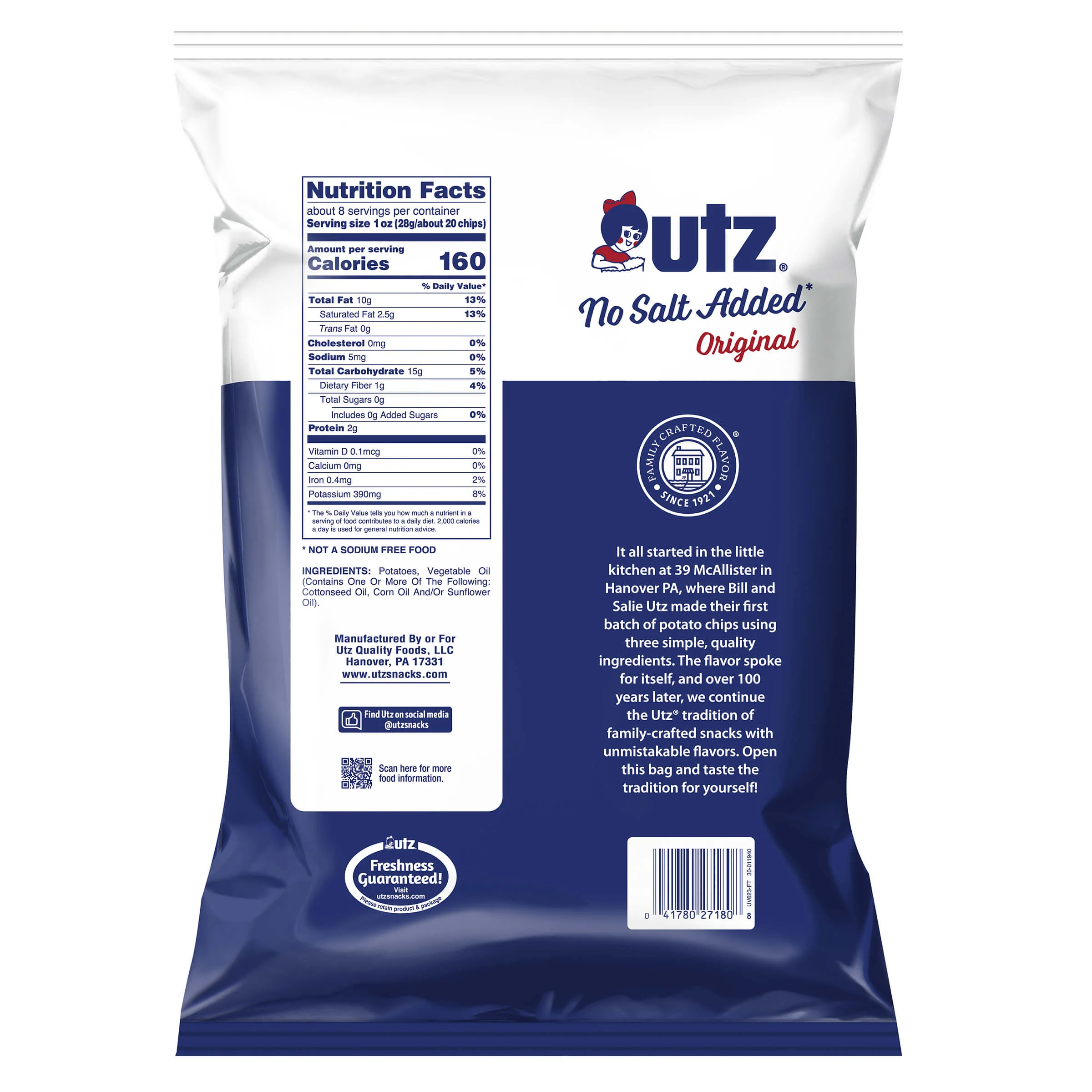 Utz Potato Chips Original No Salt Added 7.75 oz - Image 4