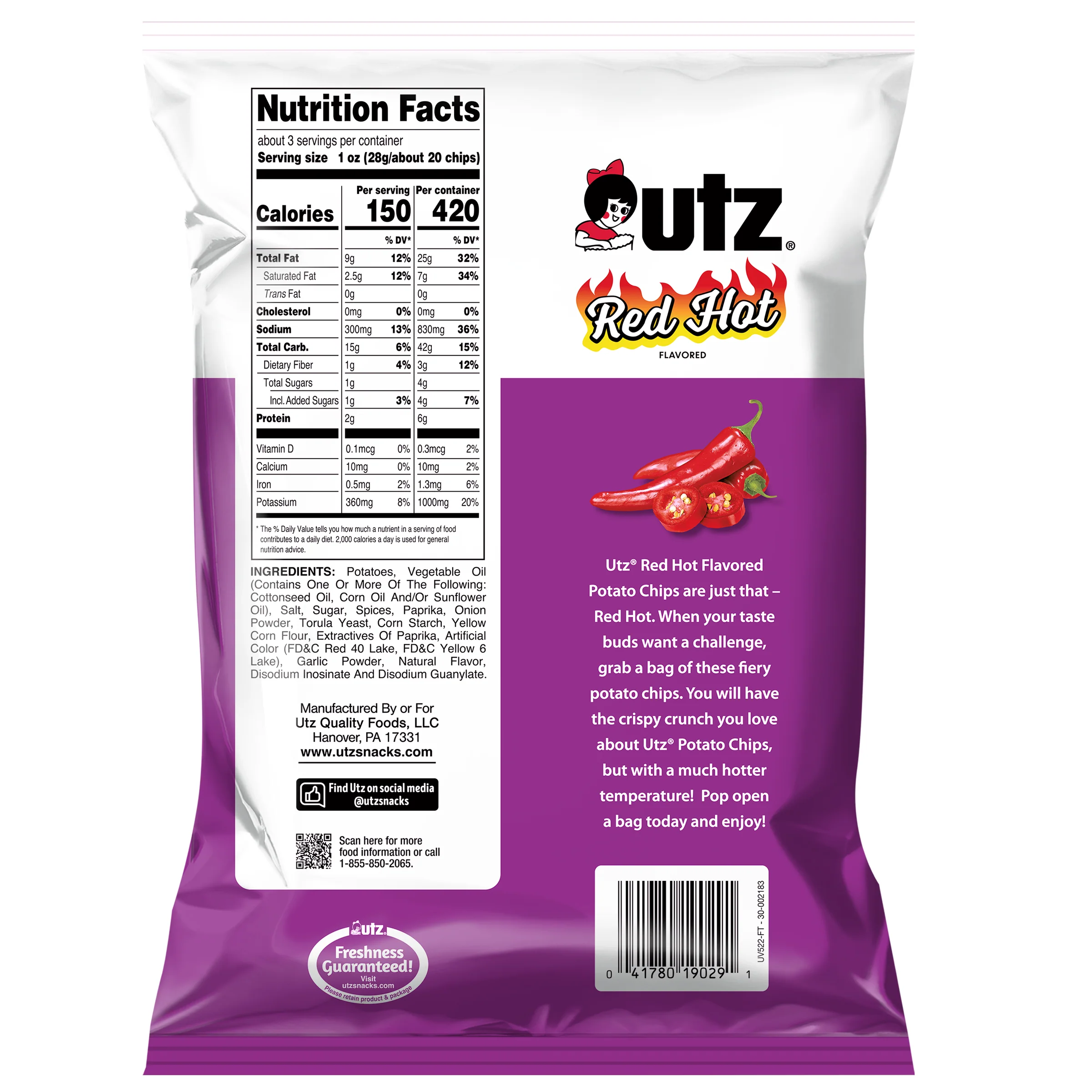 Utz Potato Chips Red Hot 2.75 oz. - Image 5
