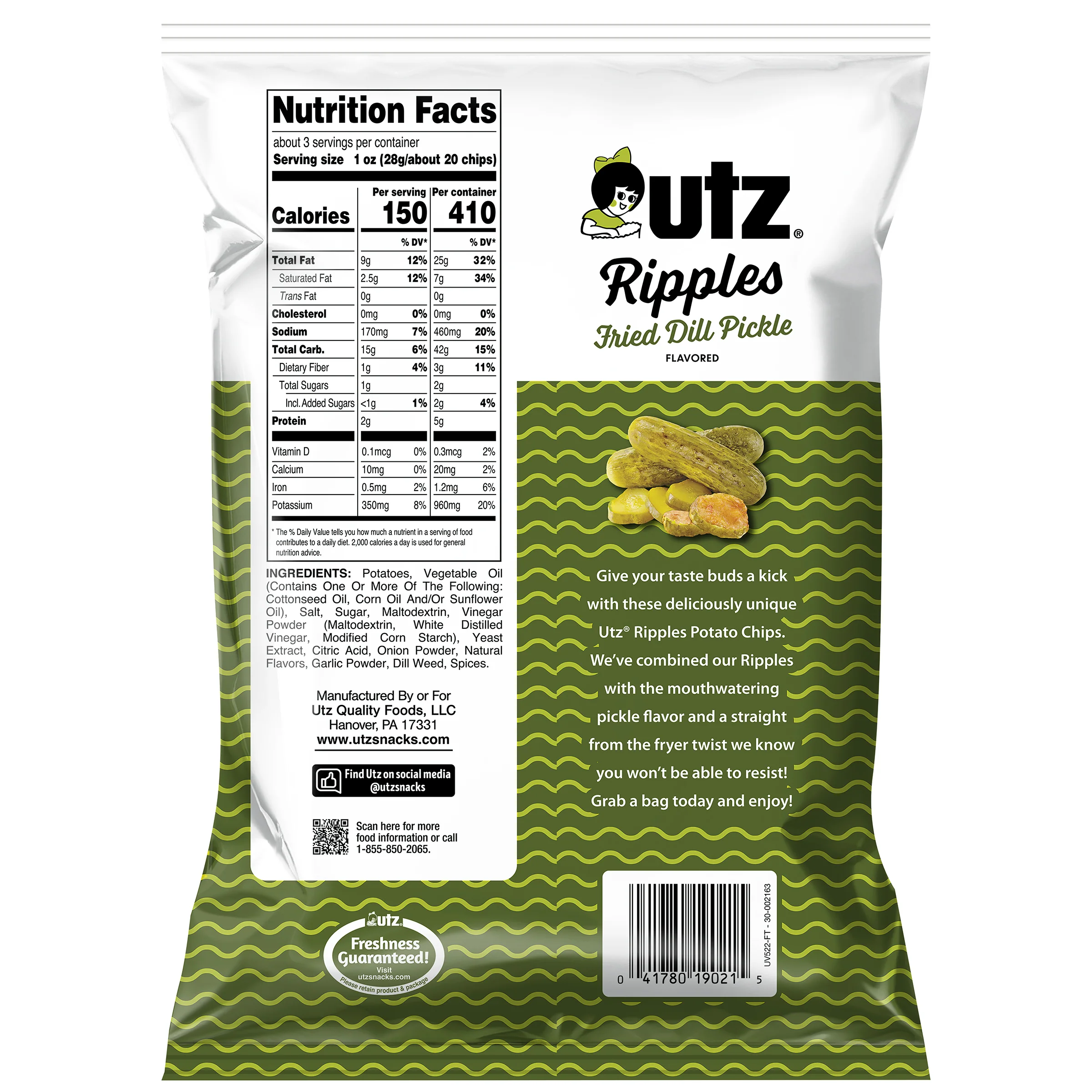 Utz Potato Chips Ripples Fried Dill Pickle 2.75 oz. - Image 4