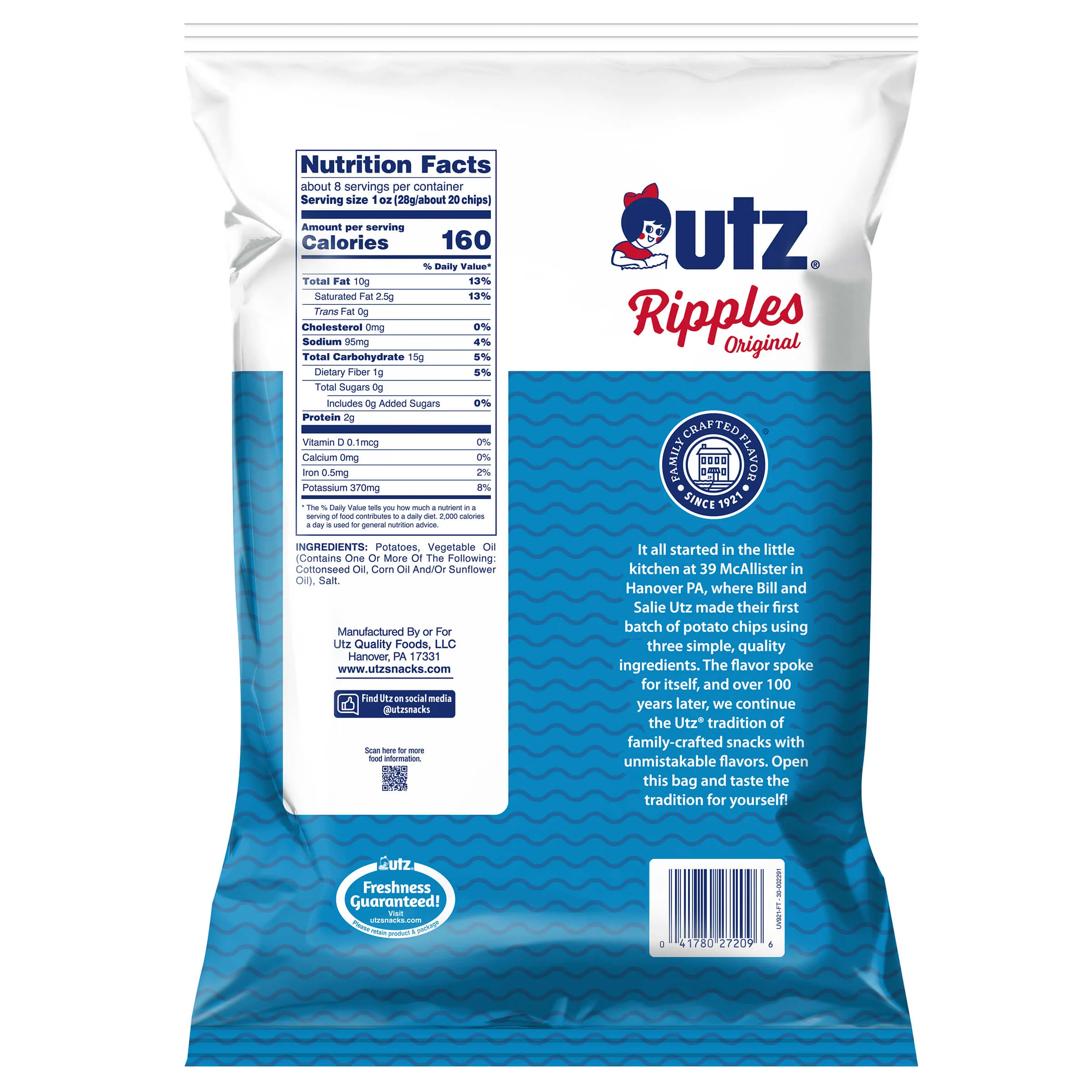 Utz Potato Chips Ripples Original 7.75 oz - Image 3