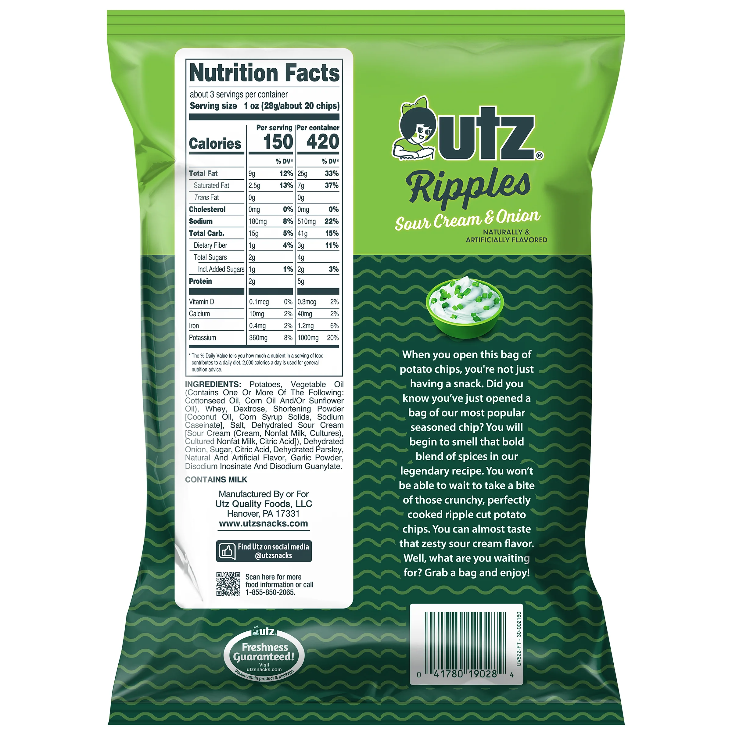 Utz Potato Chips Ripples Sour Cream & Onion 2.75 oz. - Image 4