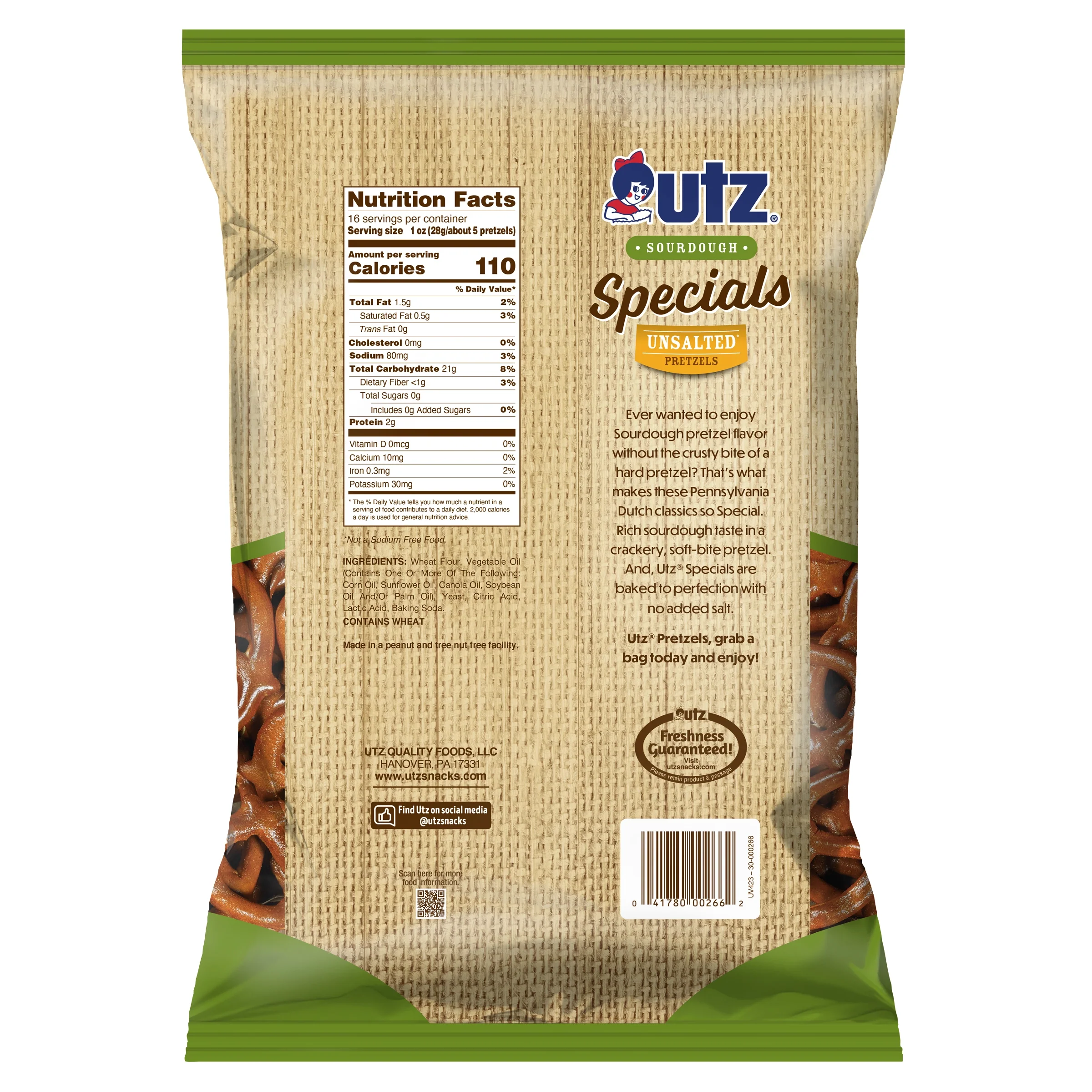 Utz Sourdough Specials Unsalted Pretzels, 16 oz - Image 3