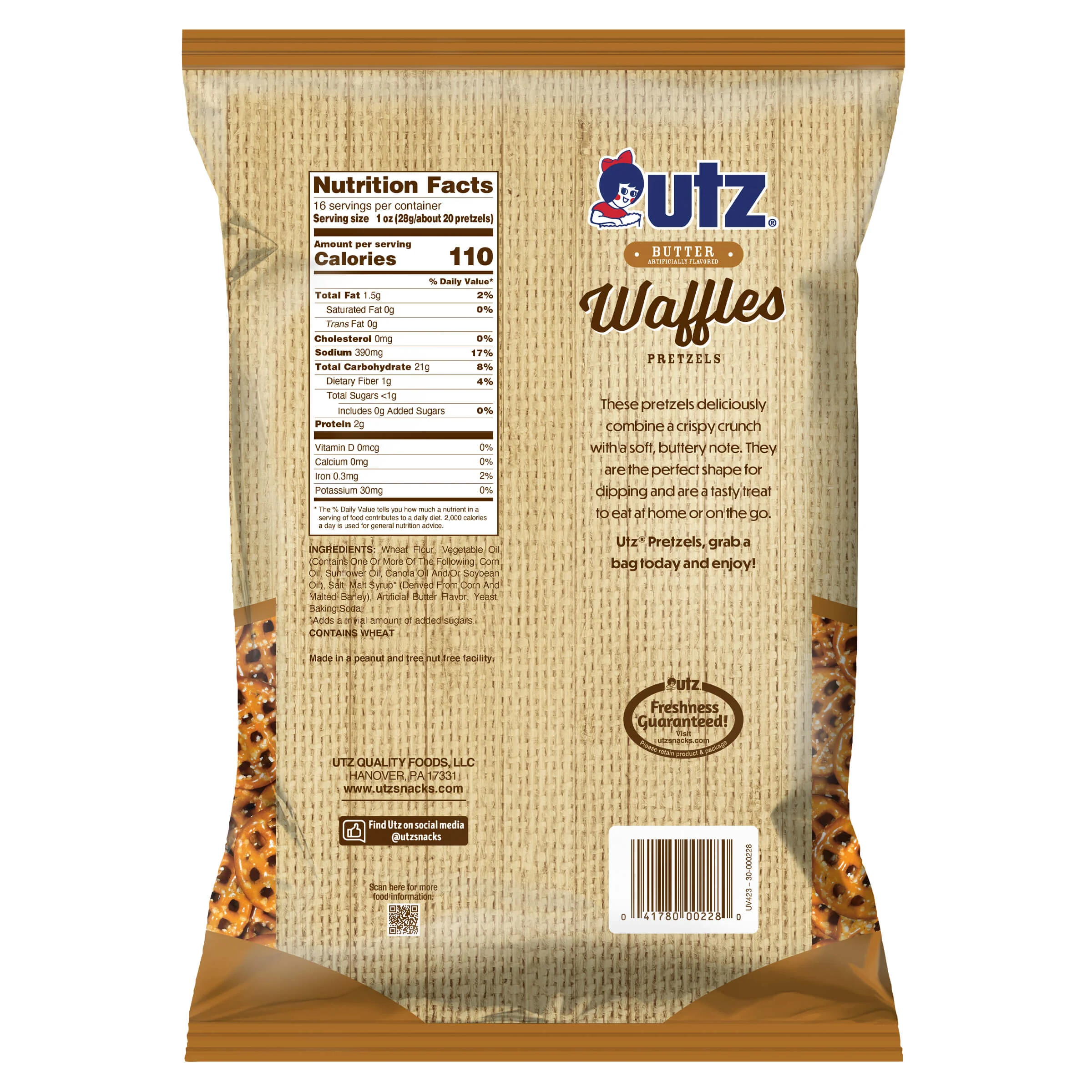 Utz Pretzels Butter Waffles 16 oz - Image 3