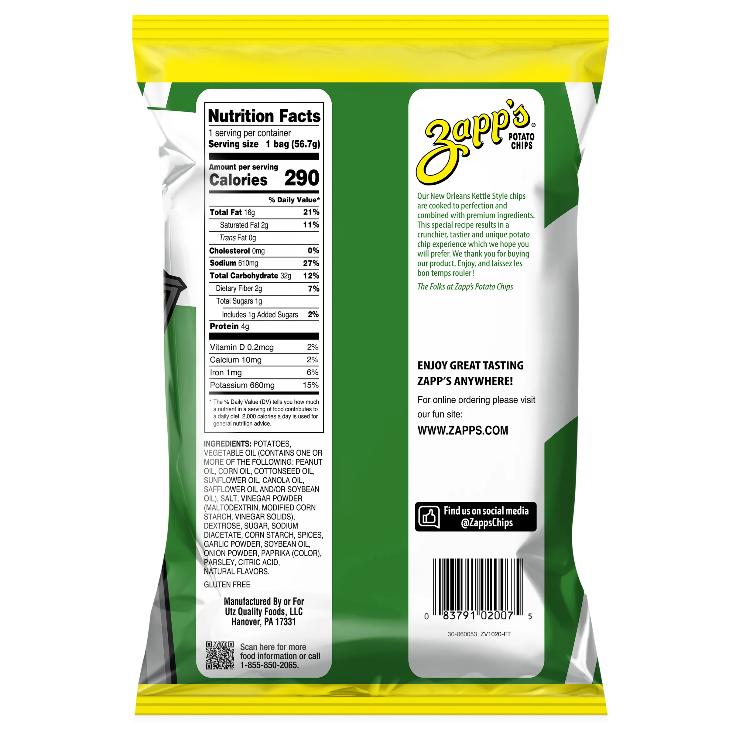 Zapp's Kettle Potato Chips Cajun Dill Gator-tator 2 oz - Image 5