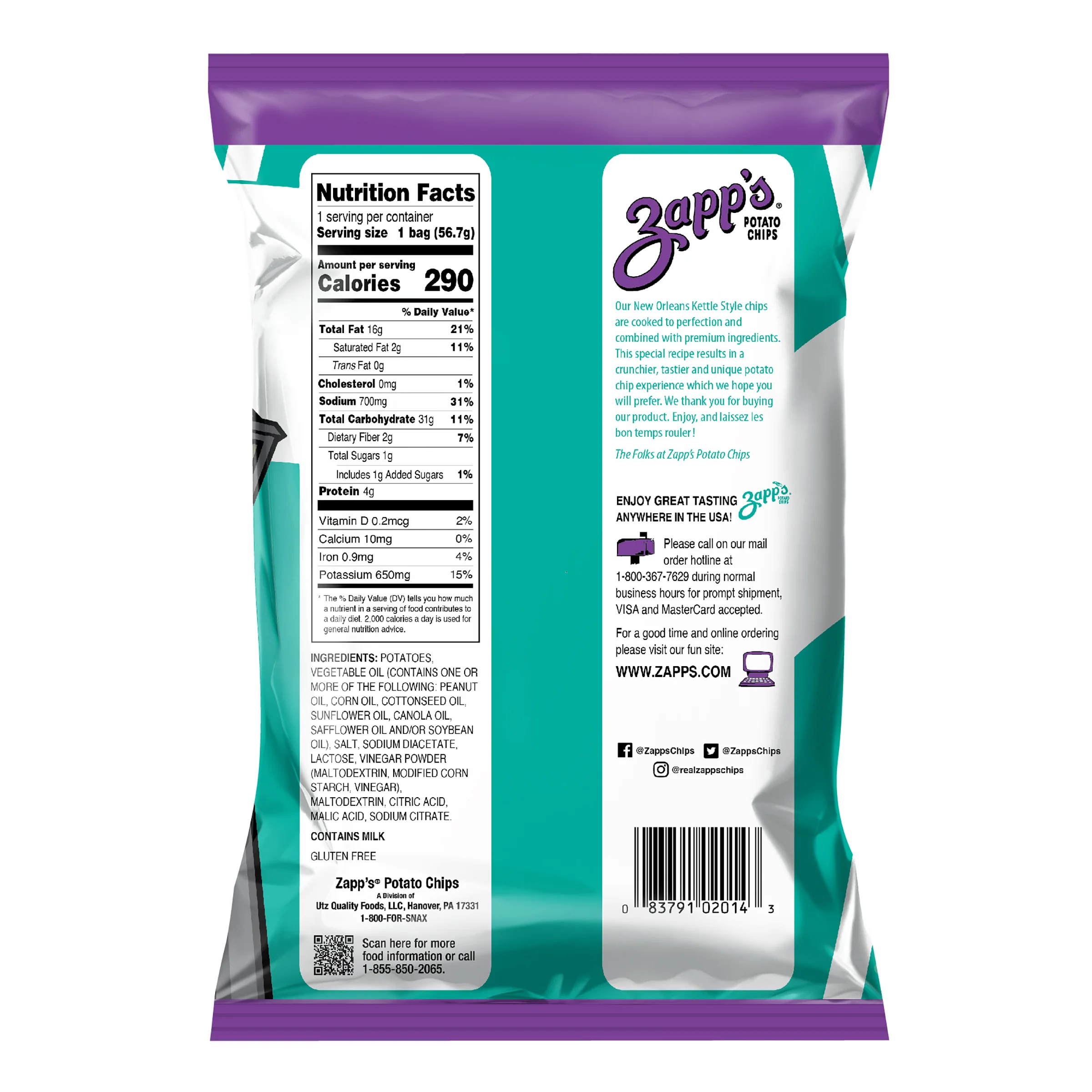 Zapp's Kettle Potato Chips Salt & Vinegar 2 oz. - Image 6