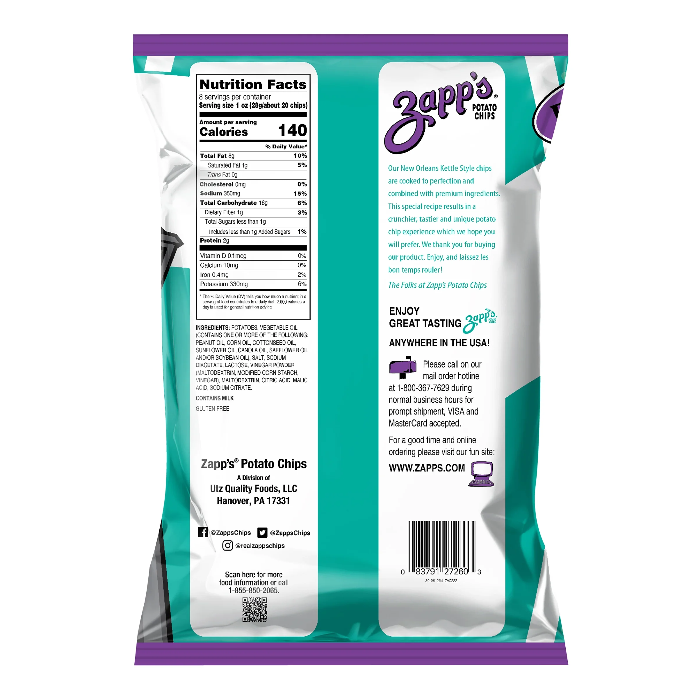 Zapp's Kettle Potato Chips Salt & Vinegar 8 oz - Image 6