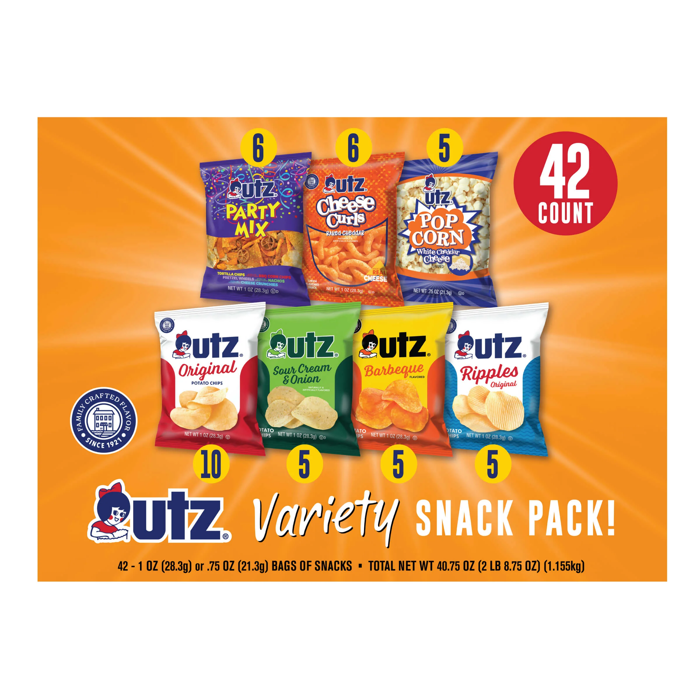 Utz Snack Variety Pack 42 count Box of .75 - 1 oz Bags - Image 10