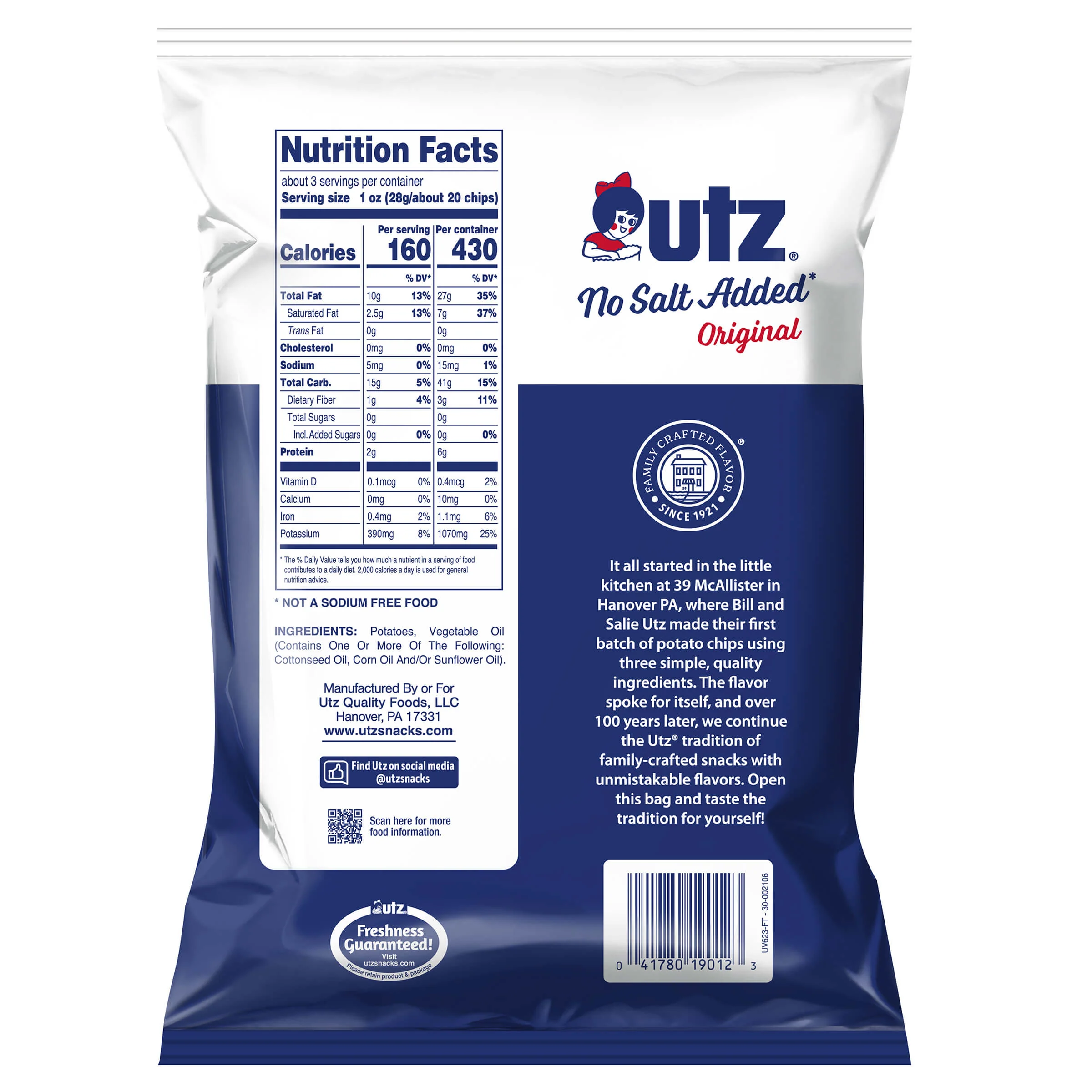 Utz Original No Salt Added Potato Chips - Image 9
