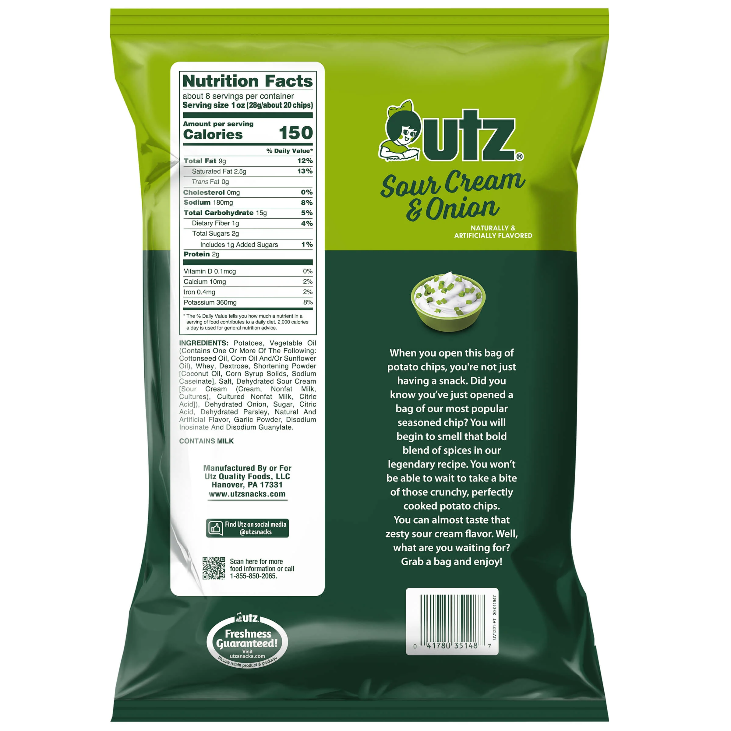 Utz Potato Chips Sour Cream & Onion 7.75 oz - Image 2