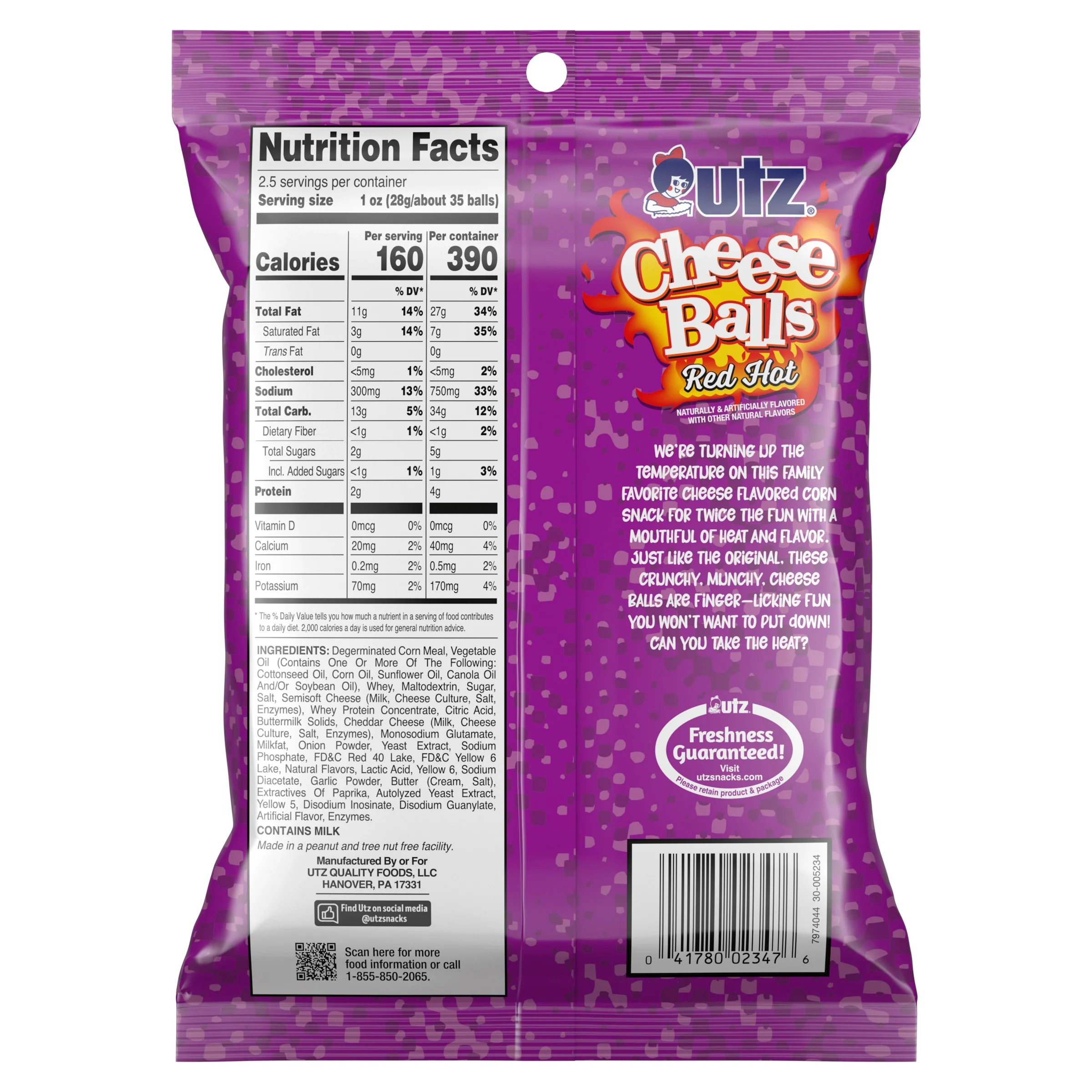 Utz Cheese Balls Red Hot 2.5 oz. - Image 2