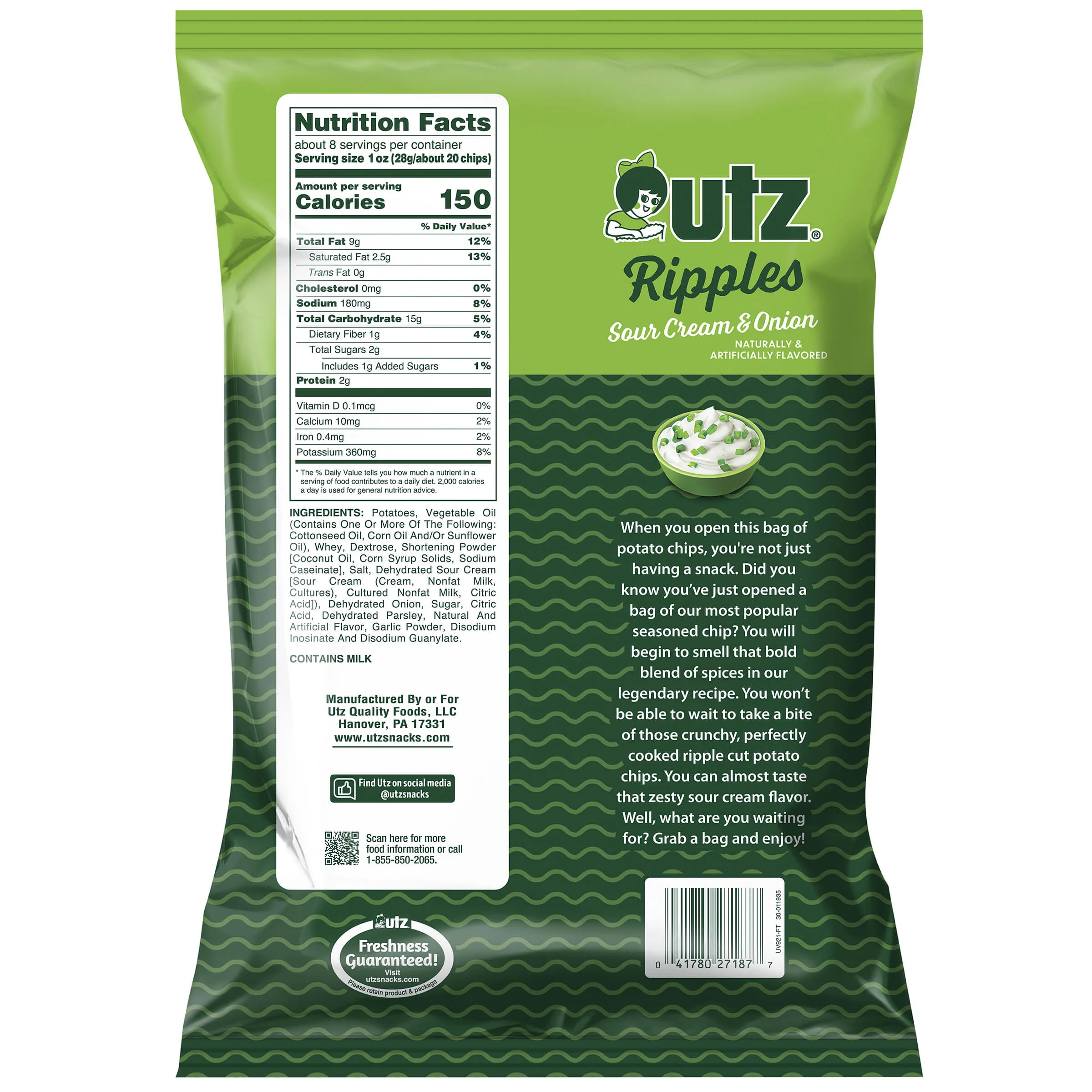 Utz Sour Cream & Onion Ripple Potato Chips - Image 7