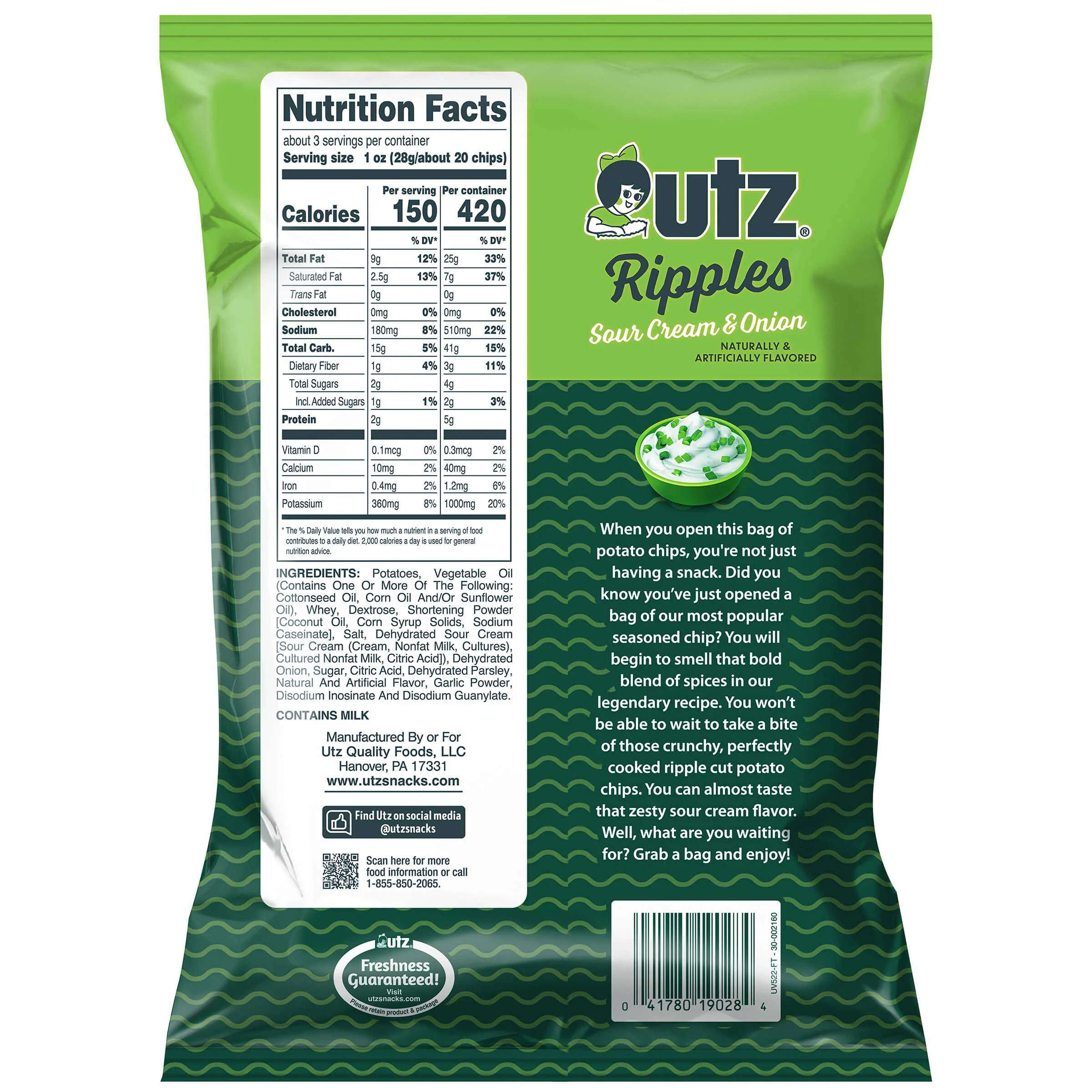 Utz Sour Cream & Onion Ripple Potato Chips - Image 9
